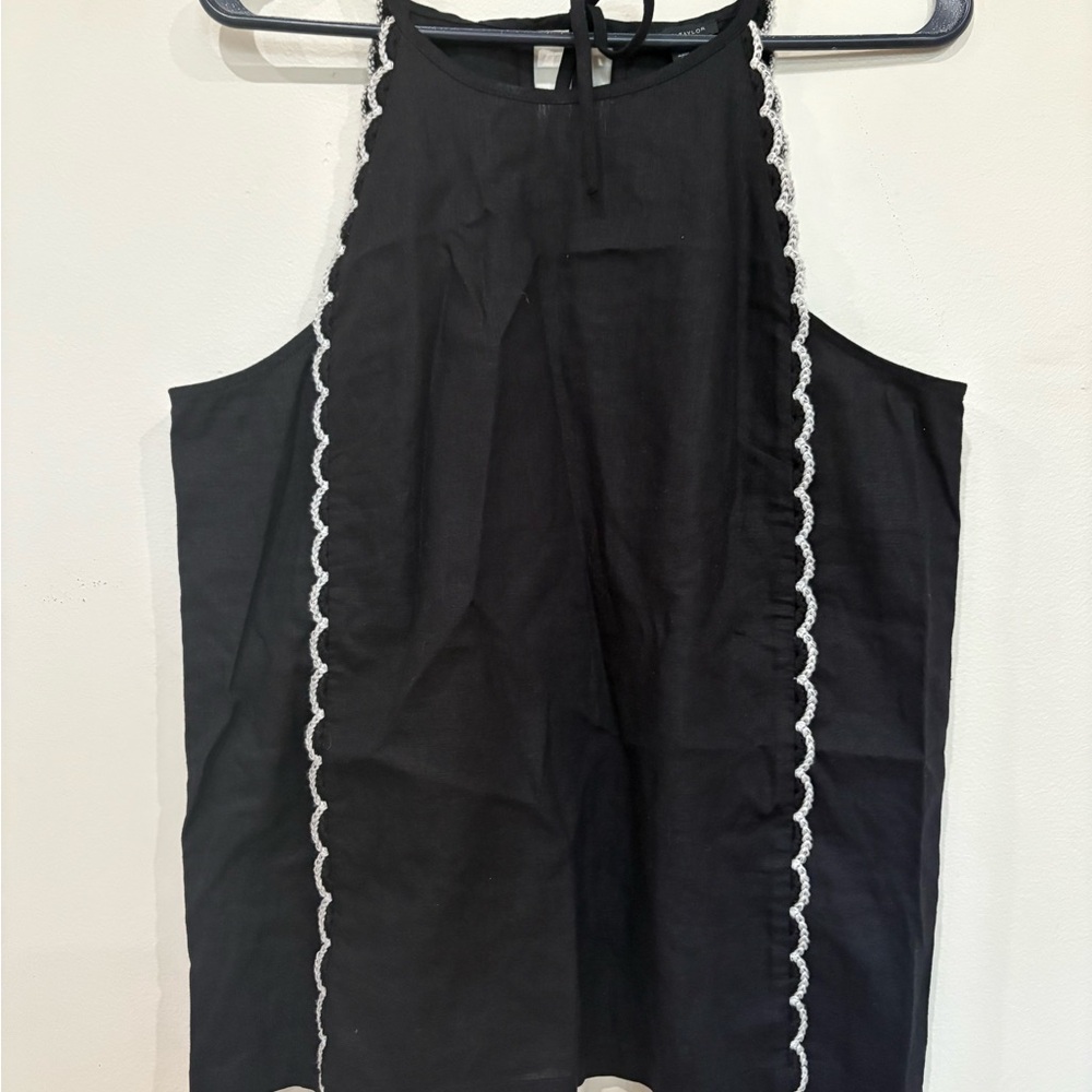 Black Sleeveless Top with White Trim